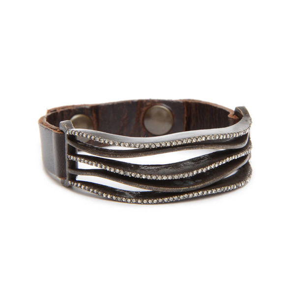 Narrow Crystal Wave Leather Bracelet