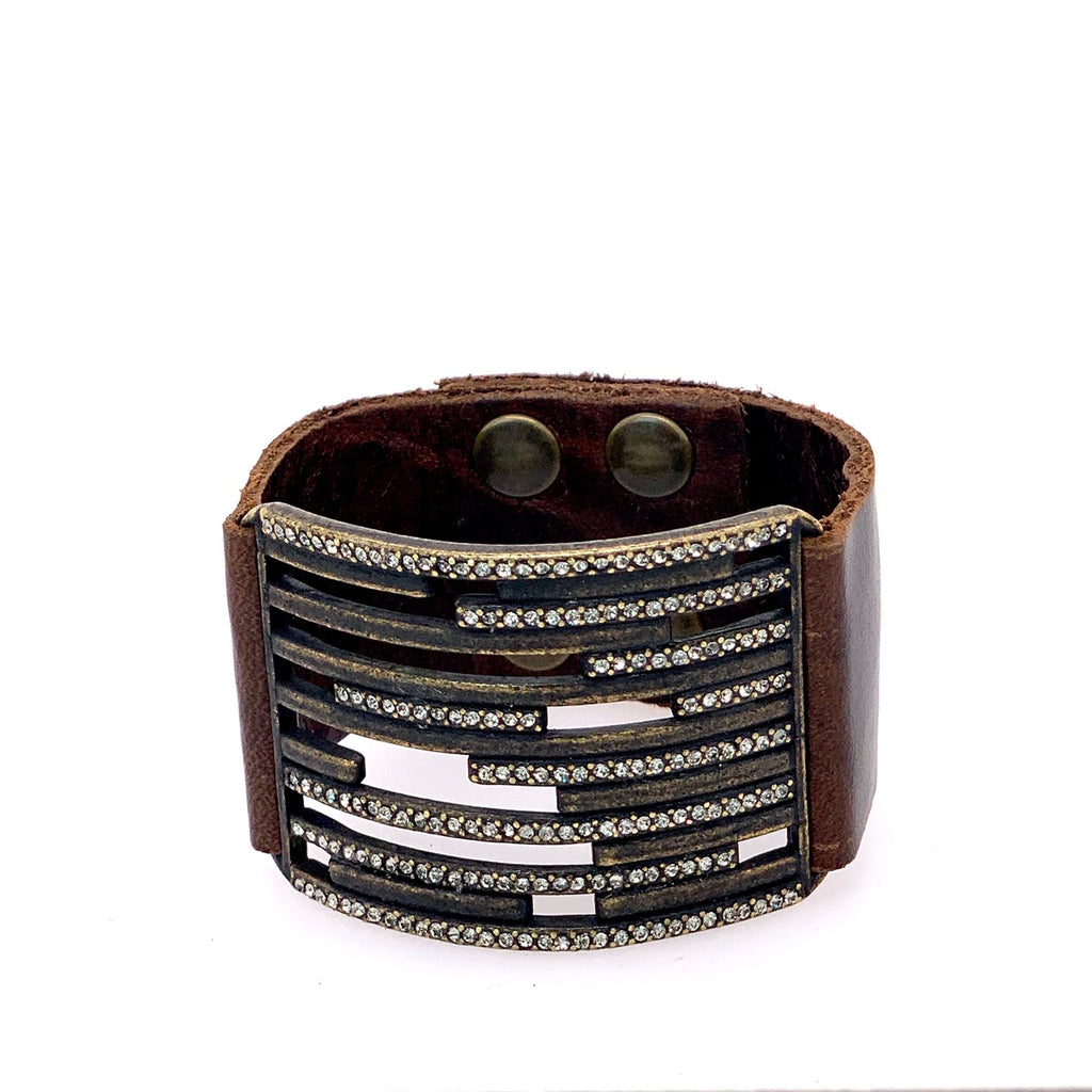 Pave Crystal Bar Leather Bracelet – Rebel Designs, Inc.