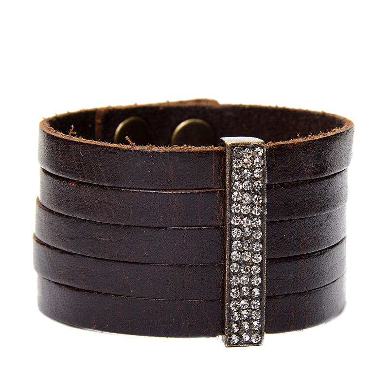 Pave Crystal Bar Leather Bracelet – Rebel Designs, Inc.