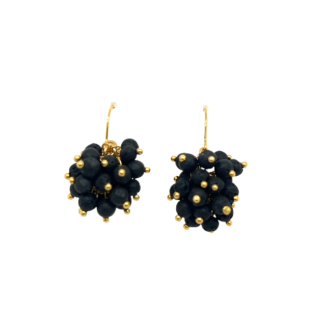 Beaded Cluster Drop Earrings in Gold Finish