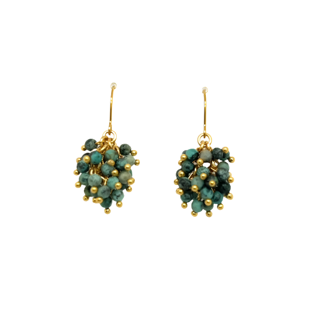 Beaded Cluster Drop Earrings in Gold Finish