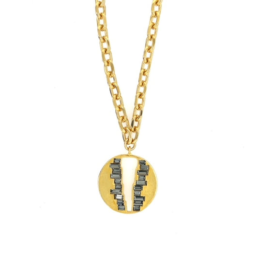 V Cutout Baguette Round Medallion Necklace