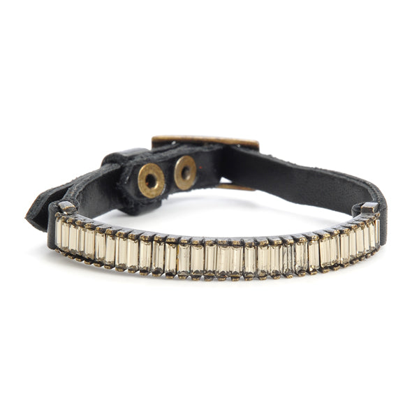 Crystal Baguette Bar Skinny Leather Bracelet