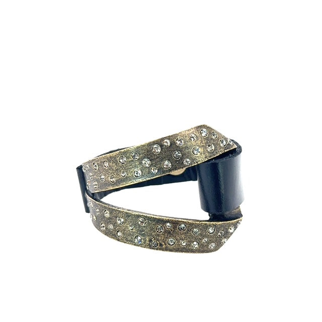 Split Metal Crystal and Leather Bracelet