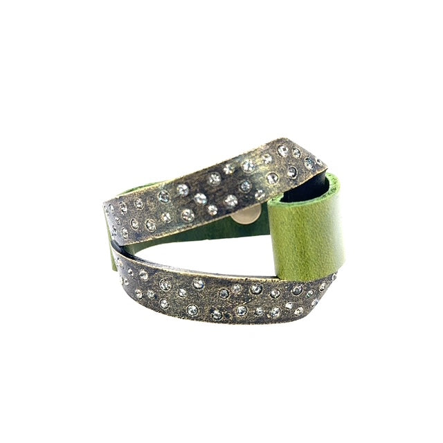Split Metal Crystal and Leather Bracelet