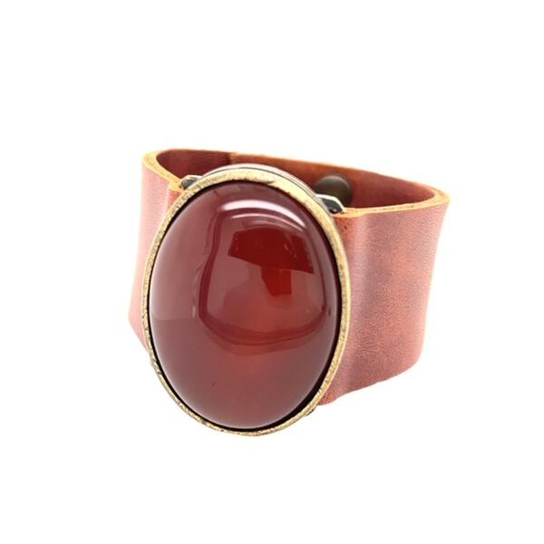 Oval Cabochon Leather Bracelet
