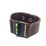 Square Metal w Center Line Leather Bracelet