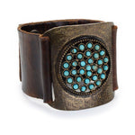 Large Buckle with Cluster Center Leather Bracelet