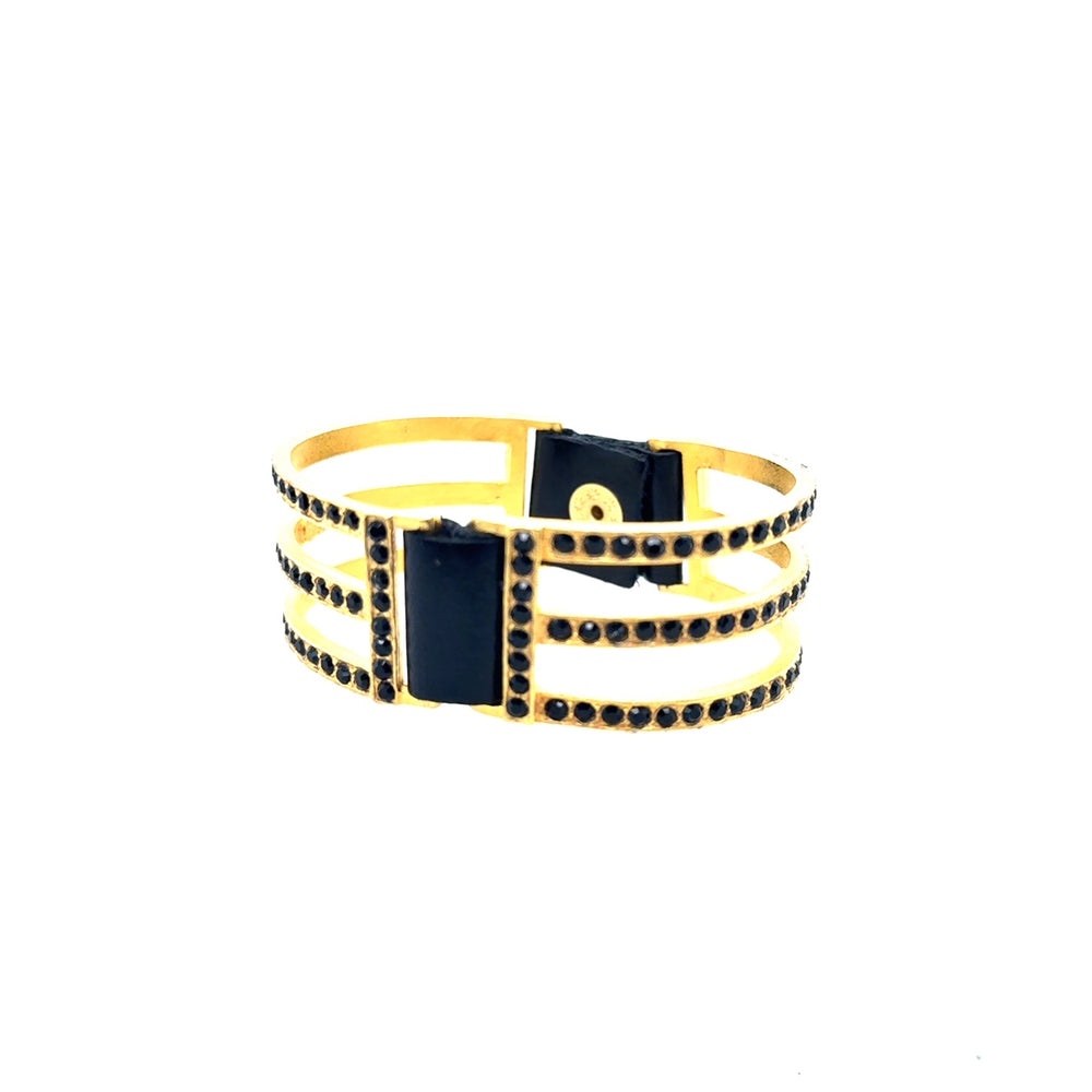 Double Sided Three Bar Bracelet in Gold Finish