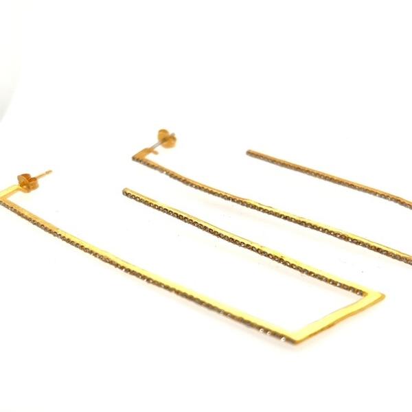 Rectangular Pave Hoop Earrings in Gold Finish