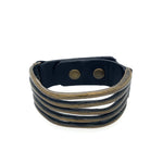 Wide Metal Wave Leather Bracelet