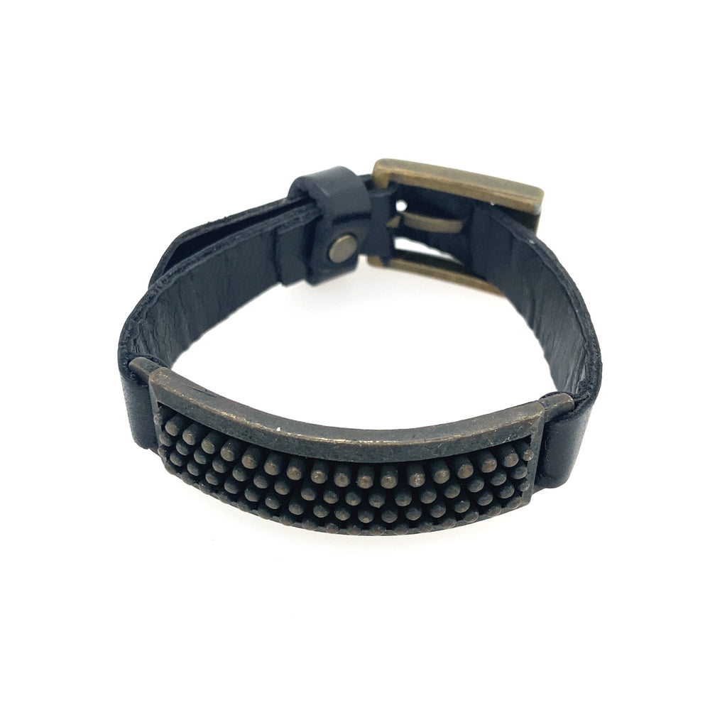 Metal Spike w Leather Bracelet