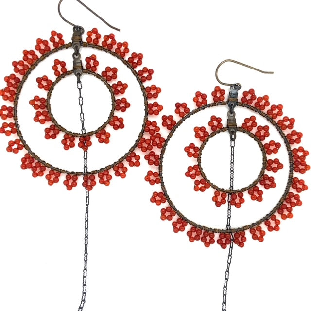 Beaded Wire Wrap Hoop Earrings