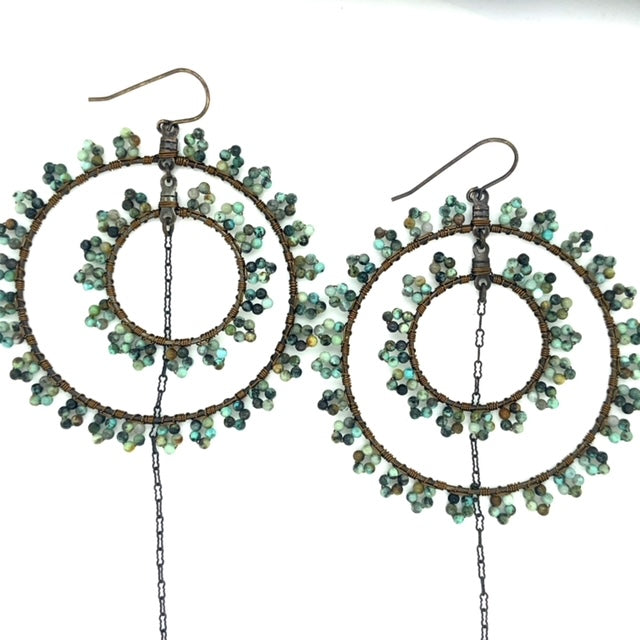 Beaded Wire Wrap Hoop Earrings