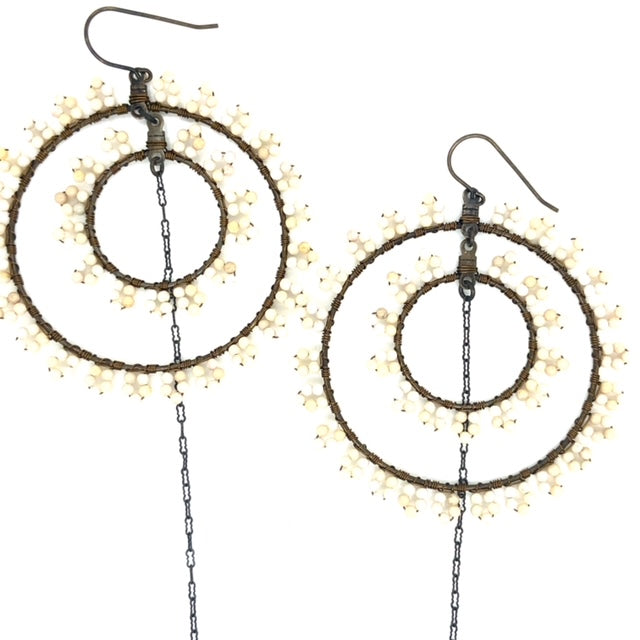 Beaded Wire Wrap Hoop Earrings