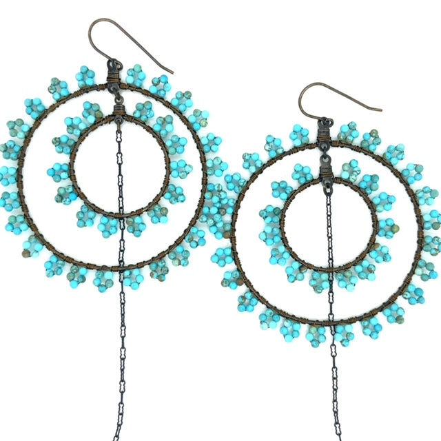 Beaded Wire Wrap Hoop Earrings