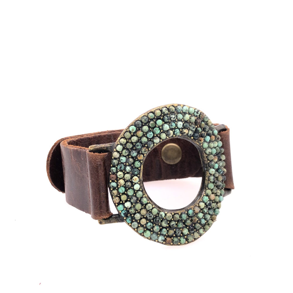 leather and stone bracelet, handcrafted
