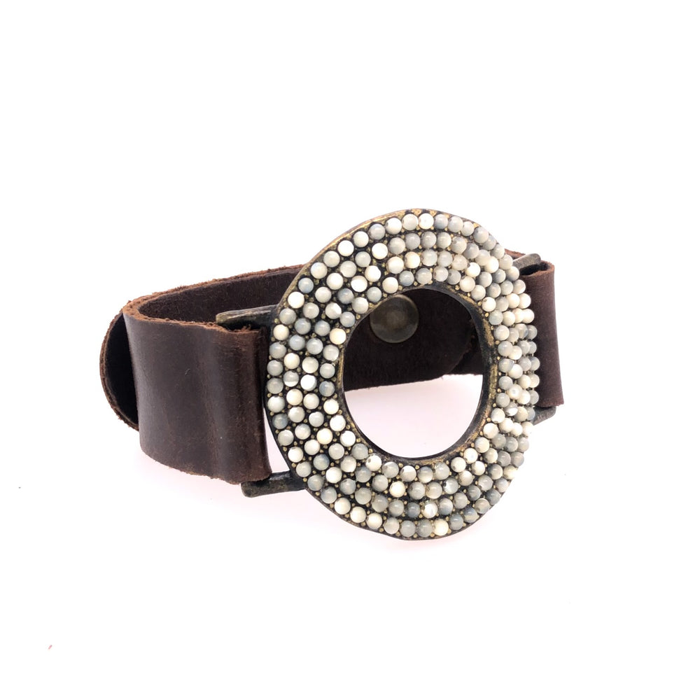 leather and stone bracelet, handcrafted