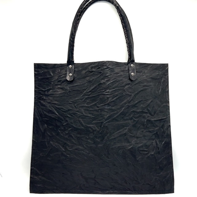 black leather tote bag, handcrafted