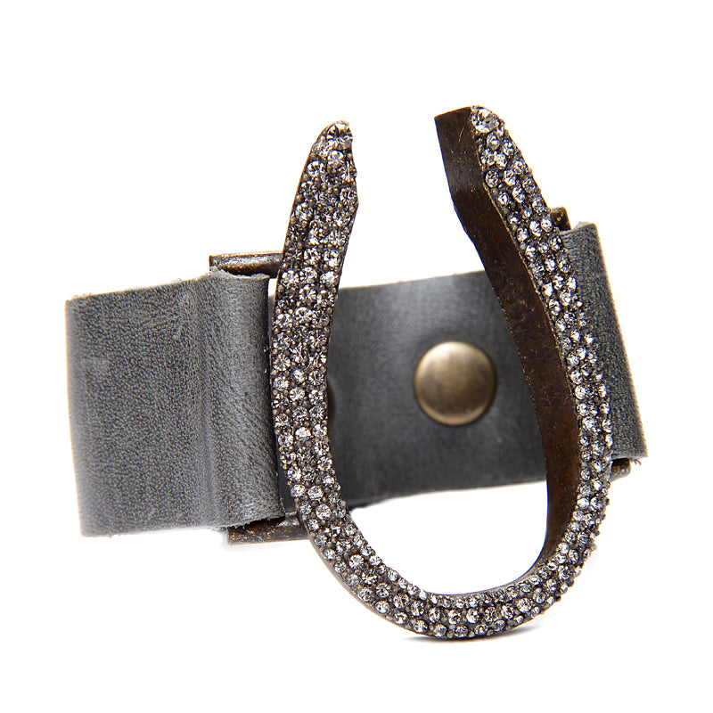 Metallic Leather Crystal & Rhinestone Leather Wrap Bracelet (GRAY OR BLACK)