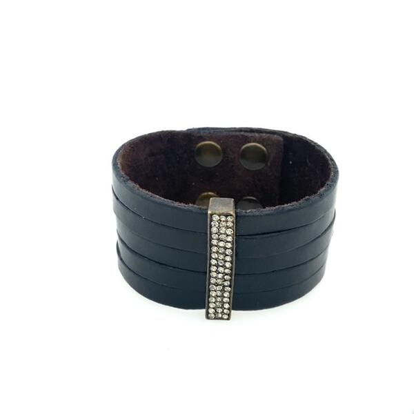 Pave Crystal Bar Leather Bracelet