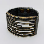 Lined Metal and Crystal Leather Bracelet