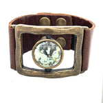 Open Rectangle w Round Cabochon Leather Bracelet