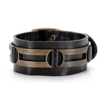 Wide Leather w Metal Leather Bracelet