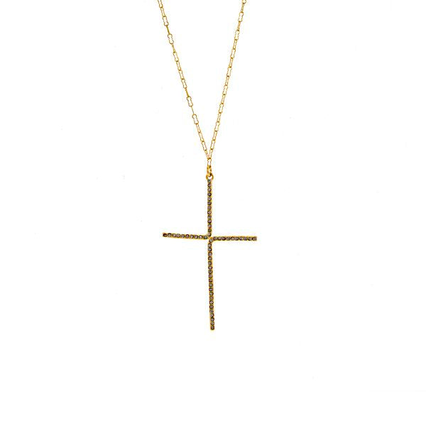 Double L Bracket Pave Cross Necklace