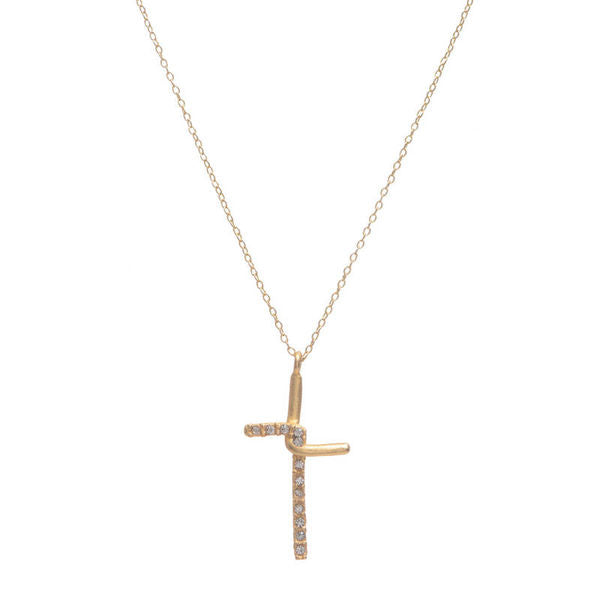 Small Half Crystal Interlocked Cross Necklace