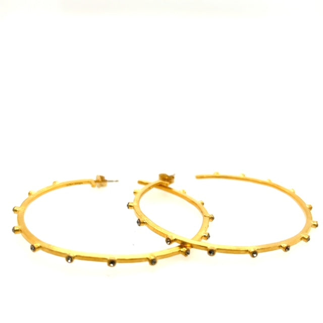 Crystal Burnished Round Hoop Earrings in Gold Finish