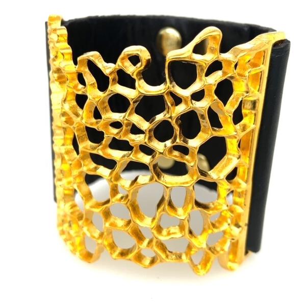 honeycomb leather bracelet, handcrafted